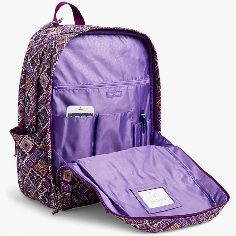 π 2x HP! NEW Vera Bradley Lighten Up Grand Backpack - Dream Diamonds Purple - Picture 6 of 11